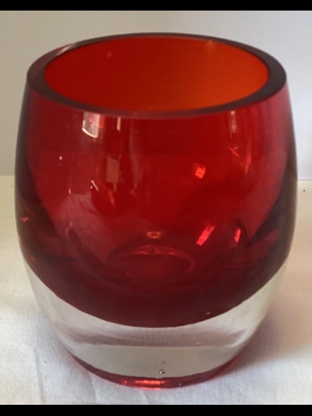 Crate and Barrel Ruby Diva Glass Votive Candle Holder - Made In Poland - 3 1/4”T